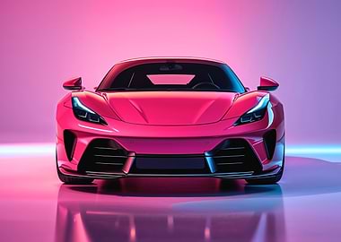 Pink Sports Car in Neon Lighting