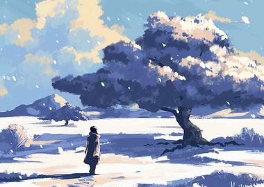Winter Landscape with Figure and Tree