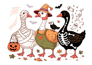 Halloween Geese in Costume Illustration