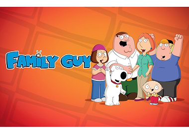Family Guy characters on orange background