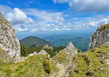Mountain Ridge Landscape with Blue Sky