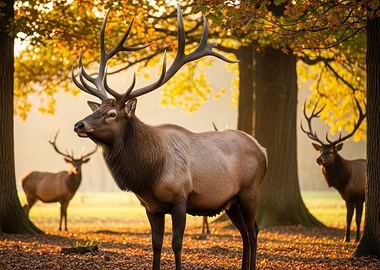 Elk in Autumn Forest