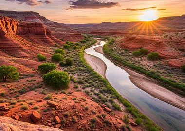 Desert River at Sunset