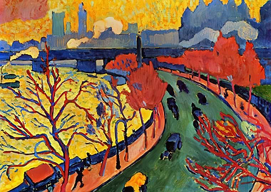Expressionist Cityscape Painting with Road and Cars, andre derain paintings​