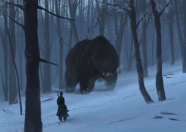 Encounter with a chained bear in winter