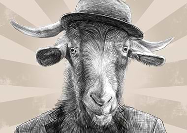 Goat in Hat and Suit Illustration