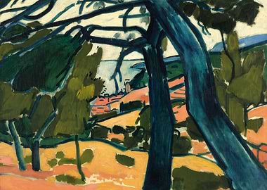 Landscape Painting with Trees and Village, andre derain paintings​