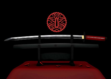 Katana Sword Display with Red Accents