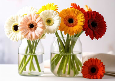 Colorful Gerbera Daisies in Glass Vases