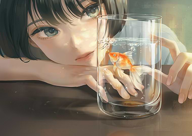 Girl with Goldfish in Glass