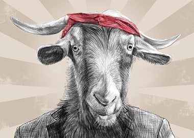 Goat in Suit with Red Bandana