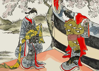 Two Women in Kimonos, Japanese Art