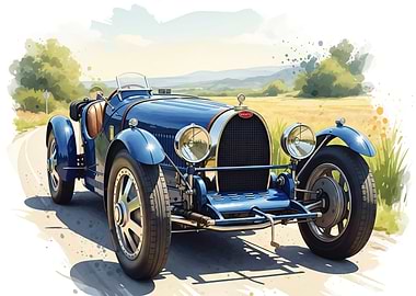 Bugatti Type 35 Watercolor Illustration