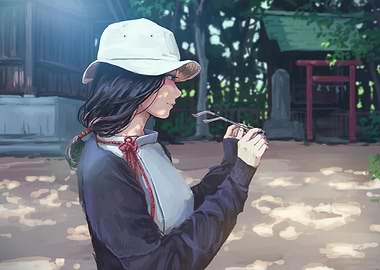 Anime girl with glasses in Japan