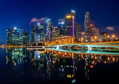 singapore skyline at night reflection