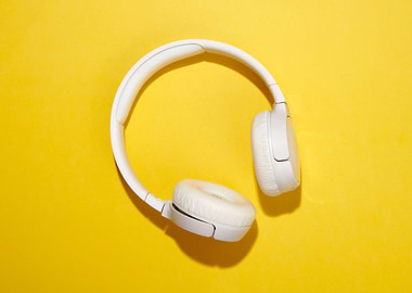 White Headphones on Yellow Background