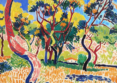 Colorful Fauvist Landscape Painting with Trees, andre derain paintings​