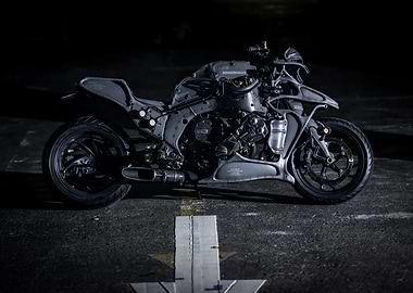 BMW Customized Motorcycle on Striped Asphalt