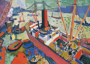 Expressionist Harbor Scene with Ships, andre derain paintings​