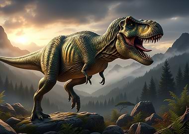 Tyrannosaurus Rex in Mountain Landscape