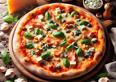 Delicious Pizza with Basil and Cheese
