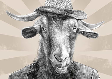 Goat in Suit and Hat Illustration