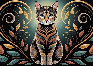 Elegant Cat Portrait with Floral Accents