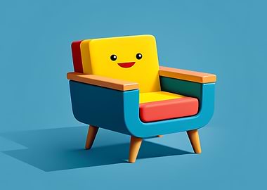 Cute Cartoon Armchair with Smiling Face — Colorful 3D Kids Furniture