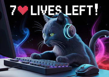 Gamer Cat with 7 Lives Left