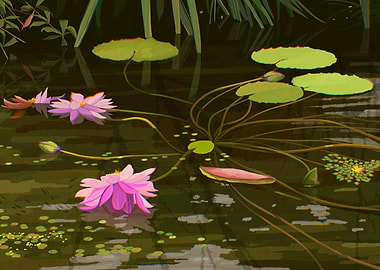 Water Lilies in a Pond