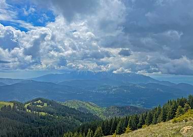 Mountain Landscape with Clouds and Forest