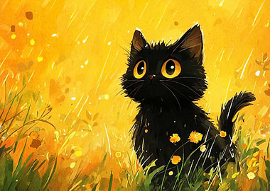 Black Cat in Yellow Field