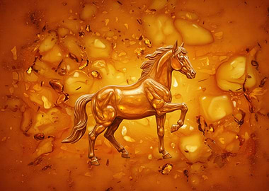 Golden Horse on Amber Background
