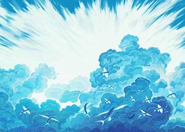 Blue Sky with Clouds and Birds