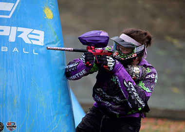 Paintball Player Aiming with Marker