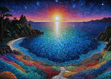 Coastal Sunset Mosaic Landscape