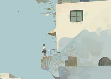 Coastal Town Digital Art Illustration