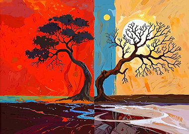 Dual Landscape with Trees and Sun