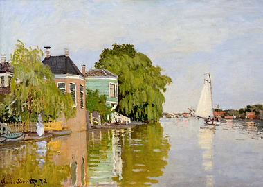 Dutch Canal Scene with Sailboat Painting by claude monet