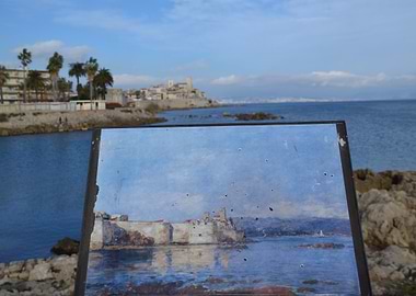 Coastal Painting Display by the Sea