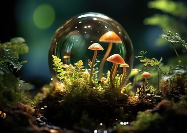 Mushroom Terrarium in Glass Orb