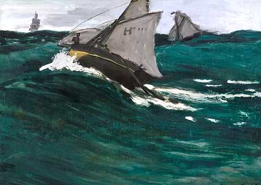 Rough Seas with Sailboats Painting by claude monet