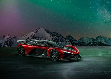 Red Sports Car Under Starry Sky