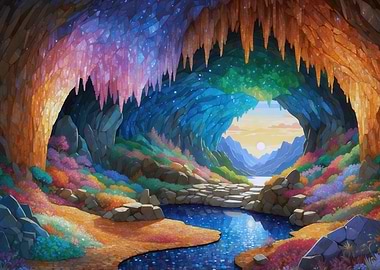 Colorful Cave Landscape with Water