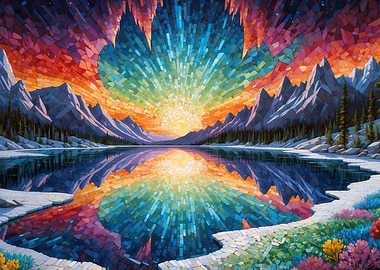 Mosaic Lake and Mountain Landscape
