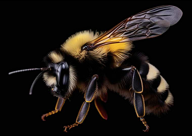 Detailed Bee Portrait on Black Background