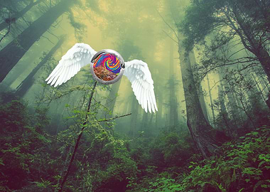 Winged Orb in Misty Forest