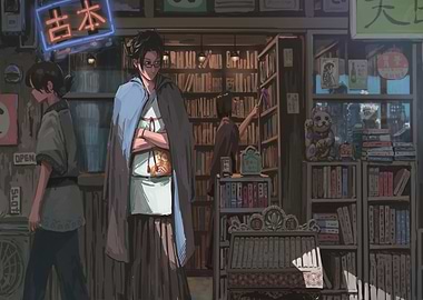 Japanese Bookstore Scene