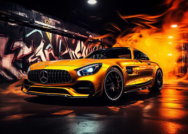 Mercedes AMG GT and fire