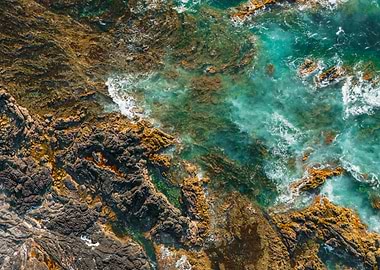Aerial View of Rocky Coastline and Ocean